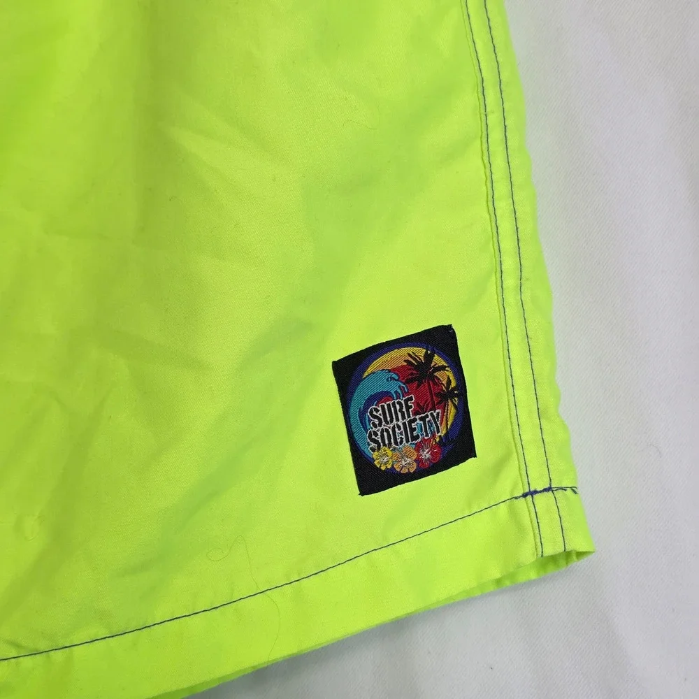Surf Society Neon Colorblock Swim Trunks Purple Green Y2K Board Shorts Mens M - Picture 3 of 8